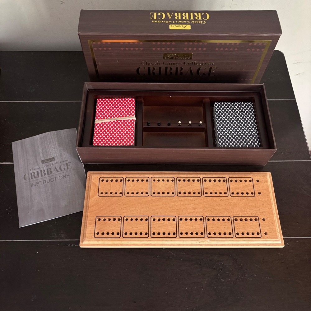 Premier Classic Game Collection | Wooden Cribbage Set | 2 Card Decks